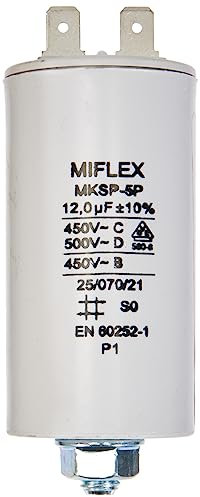 Miflex Condensateur de démarrage Condensateur Moteur 12 µF 450 V 35 x 65 mm connecteur M8 12 µF