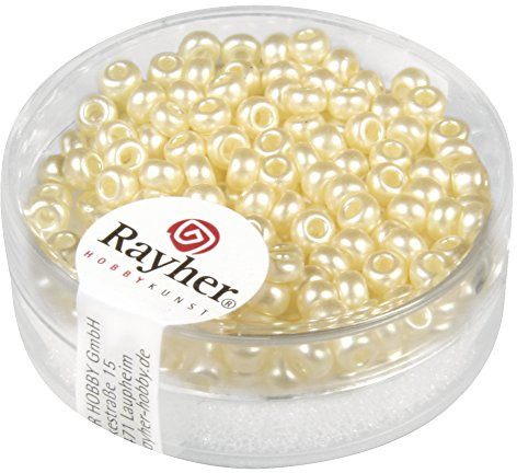 Rayher Rocailles, verwachst, 2,6 mm ø, elfenbein, Dose 7 g, Perlen zum Auffädeln, Glasperlen klein, 12-malige Lackierung, 14589104