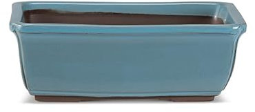 Certrè - Vase Bonsai rectangulaire en grès, modèle Venise, fabriqué en Italie, couleur bleu ciel (émaillé) | 24 x 18 x 7 cm