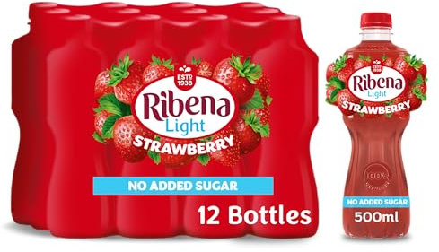 Ribena Strawberry Juice Drink No Added Sugar 500ml - Multipack of 12 | Real Fruit | Rich In Vitamin C | No Artificial Colours or Flavours | Fruity Refreshment | Ready To Drink | 100% Recycled