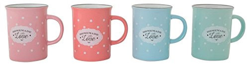 Dcasa - Tazas vintage ceramica 4 colores topos 300ml / Set de 4 tazas