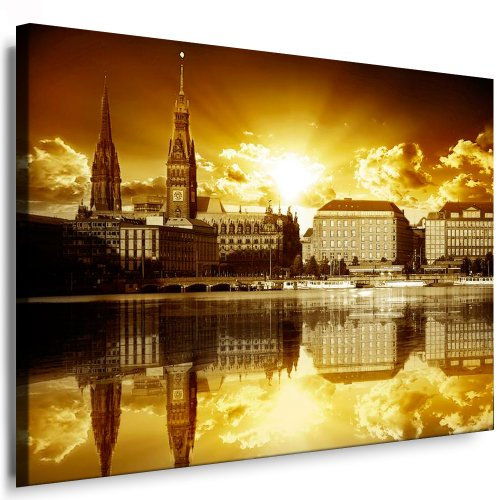 fotoleinwand24 Hamburg Wandbild XXL Bild -100x70cm k. Poster ! Bild fertig auf Keilrahmen ! Pop Art Bilder Wandbilder, Kunstdrucke und Gemälde/Bilder zur Dekoration - Deko