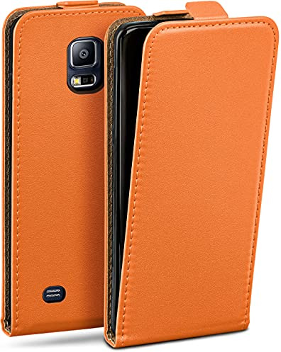 moex Flip Case für Samsung Galaxy S5 / S5 Neo Hülle klappbar mit 360 Grad Schutz, Handyhülle mit Displayschutz, PU Leder Handytasche Lederhülle, Flip Case Cover Klapphülle, Orange
