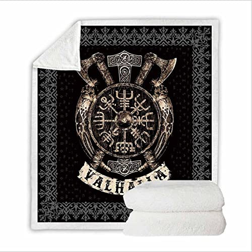 RFFLUX Wikinger Kuscheldecke 150x200cm Warmer Winter Weich Nordisch Mythologie Wikinger Decke Microfaser Sherpa Wohndecke Flauschige Couchdecke für Erwachsene Weihnachten Geschenk Blanket