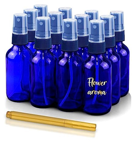 Culinaire Confezione da 12 di 2 Oz bottiglie di vetro blu con Spray oro e top in vetro penna