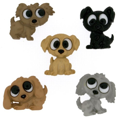Dress it Up Playful Puppies Button, Plastic, Multi-Colour, 17 x 21-22 x 17 mm, 5-Piece