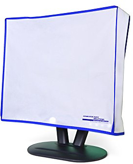 Computer Monitor dust Cover for Flat Panel LCD-Silky Smooth Anti-Static Vinyl with Blue Trim (22W x16H x3D)