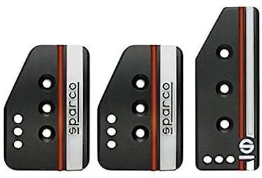 Sparco Satz Sportpedale 'Settanta' - Schwarz Aluminium + Weiß/Orange - Handgeschaltet, Schwarz, Schwartz
