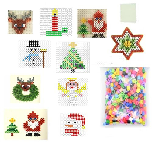 MAXI Bügelperlen Weihnachten mit 1000 Maxi Bügelperlen, 8 Papier Vorlagen, Bügelpapier und 2 Hama Maxi Stiftplatten. Große 10mm Maxi Perlen für Kinder ab 3 Jahren. Made in EU.
