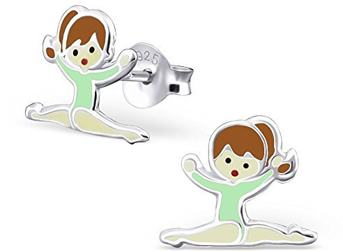 Bungsa Ballerina Kinder-Ohrstecker .925 SILBER Ballett Tanz Mädchen (Ohrringe Echtschmuck Studs Ohrschmuck Jungs Mädchen)