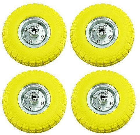 First4spares - Schubkarren Reifen 25cm solides Gummi und Achsen Radlager für Wagen/Schubkarre/Trolleey 1, 2, 4, 5 oder 8 Stück - 4 Stück