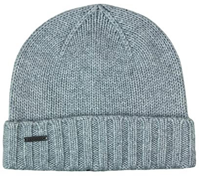 Seeberger Sporty Kaschmir Wintermütze Damen/Herren - Wintermützen Strickmützen Wollmütze mit Umschlag Winter Herbst-Winter - One Size hellgrau