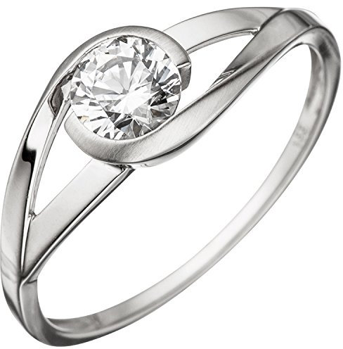 Jobo Damen Ring 333 Gold Weißgold teil matt 1 Zirkonia Weißgoldring Größe 60