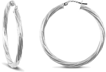Jewelco London Sterling Silver Twist Hoop Earrings 3mm 35mm
