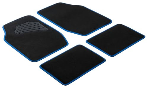 Walser Auto-Teppich Matrix, Universal Fußmatten-Set, Automatten 4-teilig, Allwettermatten, Auto-Schutzmatten-Set, PKW-Teppich schwarz/blau