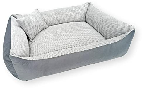 4L Textil Teo Kuscheliges Hundebett Bezug abnehmbar und waschbar Hundekorb mittelgroße Hunde Hundekissen flauschig Hundekörbchen Hundesofa (80x60 cm, Grau)