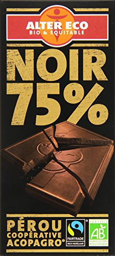 Alter Eco Tablette de Chocolat Noir 75% Bio et Equitable 100 g