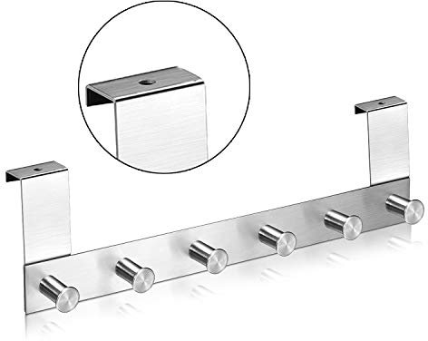 qobobo Gancho Puerta Acero inoxidable Colgadores Ganchos Perchero para Ropa Toallas Guantes Bolsas Baño Cocina Oficina - 6 ganchos (Puerta con 20mm)