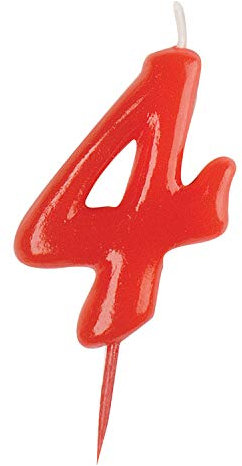 dekora 345175 Originale Kerzen für Kuchen Deko | Geburtstagskerze Nummer 4, Rot, 5,5 cm