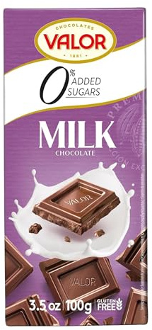 Chocolates Valor Milchschokolade ohne Zucker | Glutenfrei | Bean to Bar | Mit Stevia gesüßt | 100-g-Tafel