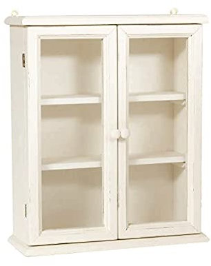 Biscottini Hängender Badezimmerschrank aus Holz und Glas 57 x 48 x 17 cm – Wandvitrine für Bad und Küche – weiße Vitrine für Waschmittel platzsparend