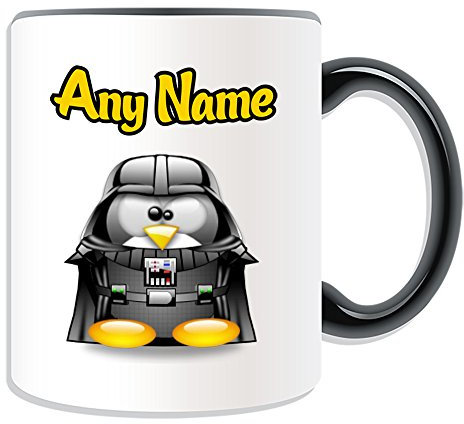 Personalised Gift - Darth Vader Mug (Penguin Film Character Design Theme, Colour Options) - Any Name / Message on Your Unique - Costume Movie Superhero Hero Star Wars Jedi Lightsaber Laser Sword Anakin Skywalker