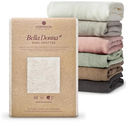 Formesse – Bella Donna Edel-Frottee Spannbettlaken 120x190-130x220 cm - bis 25cm Höhe. Exklusiver Frottee aus Deutschland: Baumwoll-Kompaktgarn, Polyester recycelt, Elastan & Aloe Vera - Weiss