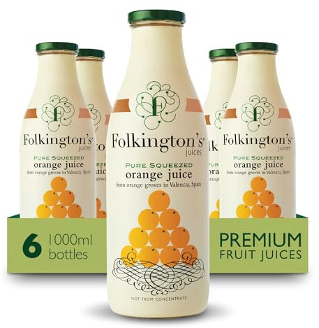 Folkington's Orange Juice, 6 Glass Bottles, Pure Squeezed, Bulk Pack 6 x 1 Litre