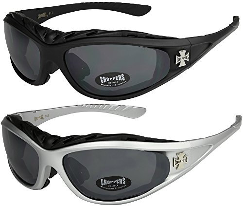 X-CRUZE 2er Pack Choppers 911 Sonnenbrillen Motorradbrille Sportbrille Radbrille - 1x Modell 01 (schwarz/schwarz getönt) und 1x Modell 04 (silber/schwarz getönt) - Modell 01 + 04 -