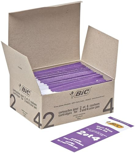 BIC 4 Farben Kugelschreiberminen blau 4 Colours, 50er Pack, dokumentenechte Tinte, Strichstärke 0.4 mm