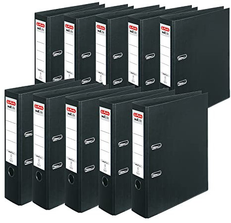 herlitz Ordner A4 maX.file protect +, A4, 8 cm Rückenbreite, Schwarz, Kunststoffbeschichtung, Einsteckrückenschild, Kantenschutz innen und außen, 10 Stück
