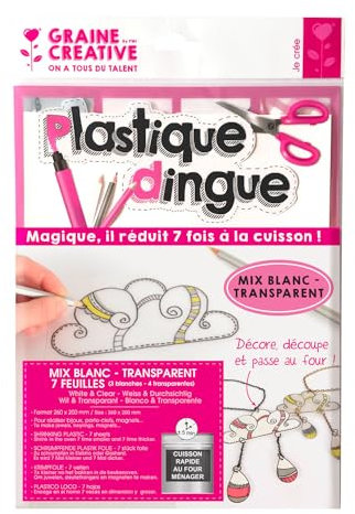 PW International - Plastique dingue transparent et blanc, sachet de 4 feuilles transparentes + 3 feuilles blanches de 260 x 200 mm, 3 ans et plus