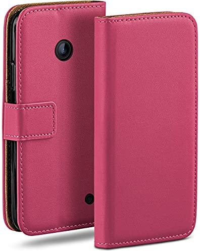 MoEx Flip Case for Nokia Lumia 630/635, Mobile Phone Case with Card Slot, 360-Degree Flip Case, Book Cover, Vegan Leather, Berry-Fuchsia