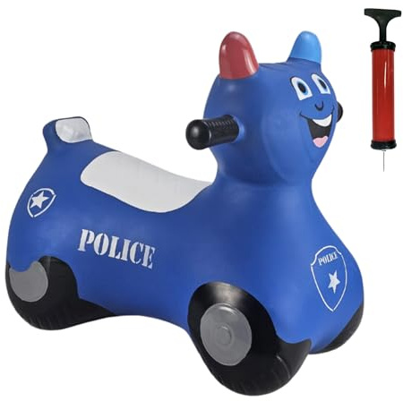 Happy Hopperz Police Patrol Police Balance Bike Blue - For Ages 12 Mnths to 5 Yrs -Baby/Toddler Balance Bike-Indoor/Outdoor Toy with Pump & One Way Valve-Space Hopper Style -Kids Fun Ride