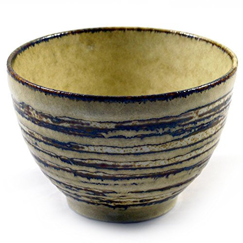 Zen Minded Japanese Tsukemen Ramen Noodle Bowl in Ringed Grey & Brown Glazed Stoneware - 10.5cm