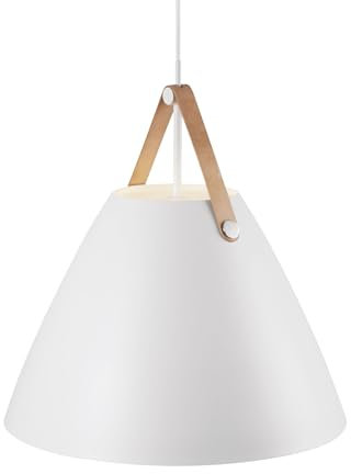 Nordlux DFTP Strap Pendelleuchte – Weiß, E27 Fassung, 40 W, 48 cm, Metall & Kunstleder, 300 cm Kabel, Inklusive Schwarz und Braunem Riemen, Skandinavisches Design