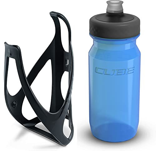 Cube HPP Cage - Stealth Black & Grip Bottle - Blue, 750ml / Water Drink Flask Vessel Bidon Holder Mount Bracket Kit Lightweight Plastic Drinking Hydration Biking Bike Riding Frame Accessories