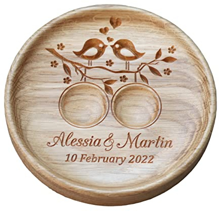 Ringkissen Hochzeit Holz mit gravierten Namen und Datum, Personalisierte hochzeitsgeschenk, Ringschale für die Hochzeit, Ringträger für die Hochzeit, Hochzeitsgeschenk, Liebesvögel, Love Birds.