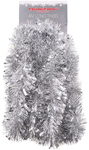 Christmas Concepts® 4m Metre Chunky/Fine Christmas Tinsel - Christmas Decoration Tinsel (Silver)