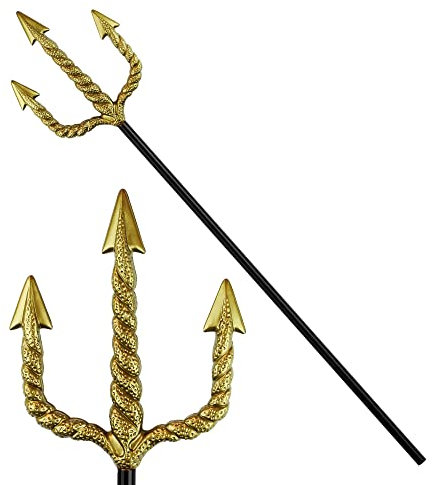 WIDMANN MILANO PARTY FASHION - tridente d'oro, circa 120 cm, manico, diavolo, Poseidone, carnevale, festa a tema, Halloween