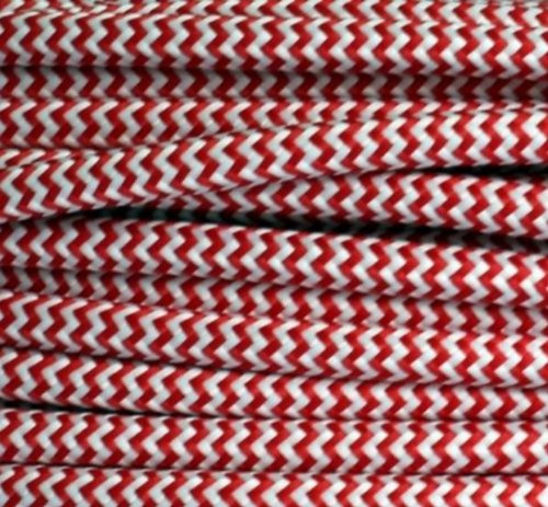 Textilkabel, Stoffkabel, Lampen Kabel Strom, 3-adrig, 3x0,75mm², GWH-Rot Weiß Zick Zack