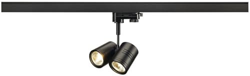 SLV BIMA | LED Strahler 3-Phasen, Dreh- und schwenkbarer Schienen-Strahler, Deckenleuchte, Schienensystem, Innenleuchte| Zweiflammig, 2xGU10, schwarz matt, inkl. 3Phasen-Adapter