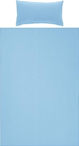 Erwin Müller Bettwäsche-Set Seersucker Uni Serie Rosenheim, Bettbezug, Kissenbezug blau Größe 40x80 cm / 155x220 cm - pflegeleicht, bügelfrei, mit Reißverschluss