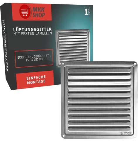 Lamellen Edelstahl Lüftungsgitter 150 x 150 mm Wetterschutz Zu- Abluft Schlit...