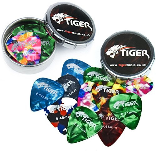 TIGER Gitarre Plektrum Plektron Picks mit 2 Pick Lagerung Dosen 24 mittel Gitarre Picks