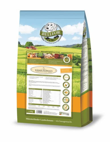 Bellfor Wiesen-Schmaus Hochwertiges Kaltgepresstes Trockenfutter für Hunde mit Huhn Getreidefrei Proteinquelle mit Sehr Geringem Allergiepotenzial (4 kg)