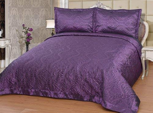 Dematex Bettüberwurf Steppdecke Decke Sofaüberwurf Überwurf Set - hochwertige Bettdecke für Doppelbett Schlafzimmer Gefüttert Gesteppt 250x260cm mit 2 Kissenbezügen - Violett Lila Pflegeleicht Diamant