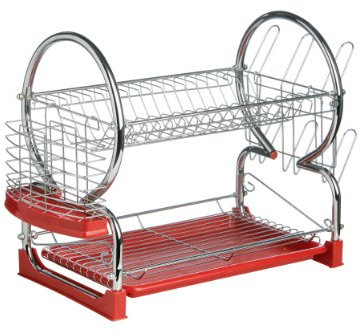 Premier Housewares - Escurridor de Platos de 2 Pisos (con Bandeja extraíble Color Rojo), Cromado
