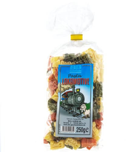 Bull & Bear bunte Lokomotive Nudeln 250g, Motivnudeln aus Hartweizengrieß, handgefertigt in deutscher Manufaktur, Pasta Geschenk