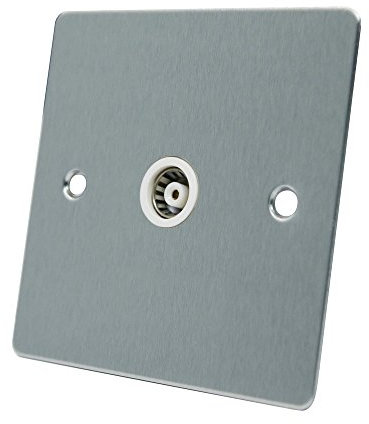 AET FSC1GTVWH Satin Chrome Flat 1 Gang TV White Insert-1-Gang Aerial Coaxial Female Socket, 240 V